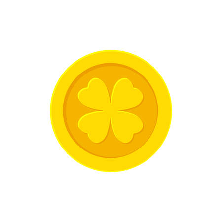 Golden coin with Four-leaf Clover. Vector illustrationのイラスト素材