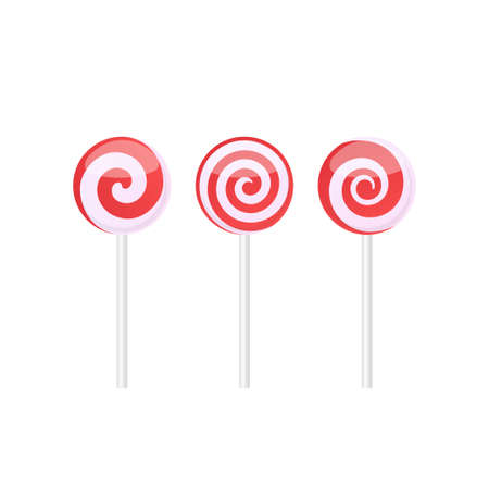 Set of red and white lollipops with spiral patternのイラスト素材