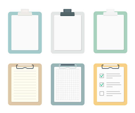 Colored clipboards with paper sheets setのイラスト素材