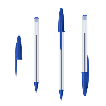 Common blue ballpoint pen in transparent case setのイラスト素材