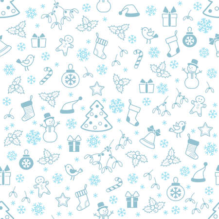 Seamless pattern with Christmas elements blue outlineのイラスト素材