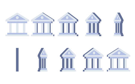 Bank building simple flat icon rotating. Animation  sheet isolated on white backgroundのイラスト素材