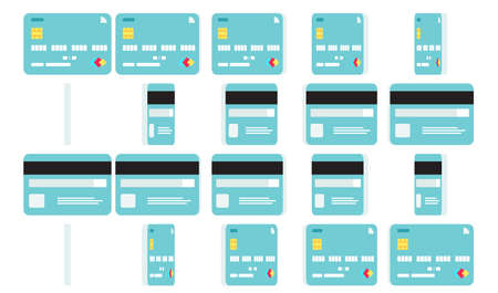 Abstract credit card rotating with front and back side views. Animation sheet isolated on whiteのイラスト素材