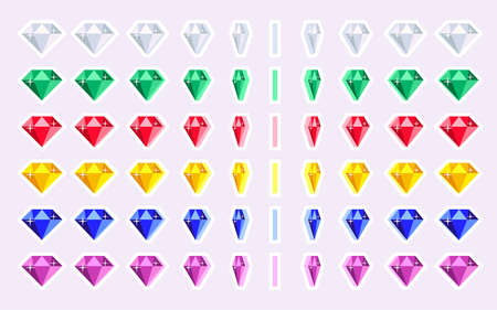 Cartoon abstract precious gemstones rotating. Animation sprite sheet isolated on white backgroundのイラスト素材