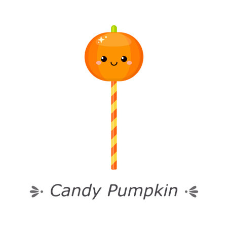 Cute pumpkin-shaped on striped stick. Vector illustration isolated on white backgroundのイラスト素材