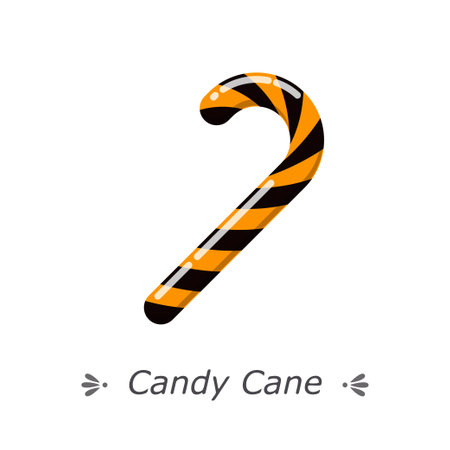 Candy cane with orange and black stripes. Flat vector illustration isolated on white backgroundのイラスト素材