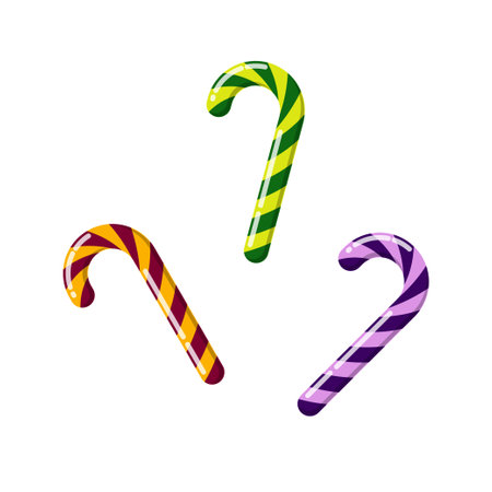 Set of colorful candy canes. Flat vector illustration isolated on white backgroundのイラスト素材
