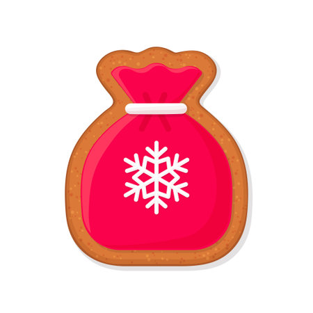 Christmas gingerbread cookie in shape of Santa Claus gift bag. Flat vector illustrationのイラスト素材