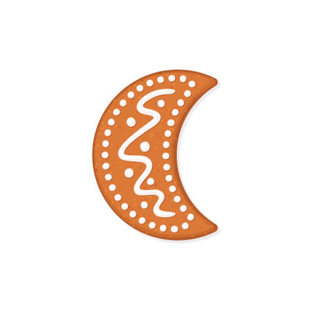 Christmas gingerbread cookie in shape of moon crescent. Flat vector illustrationのイラスト素材