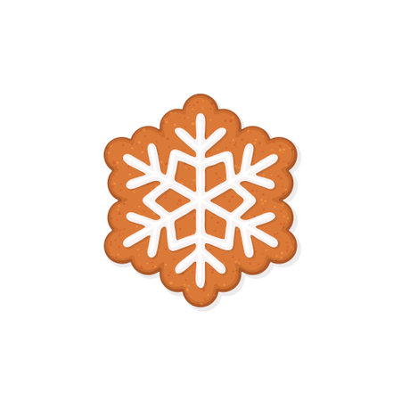 Snowflake shaped Christmas gingerbread cookie with icing decoration. Vector illustrationのイラスト素材
