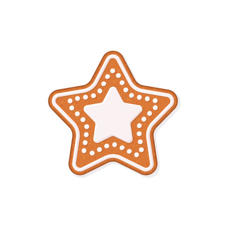 Star shaped Christmas gingerbread cookie with icing decoration. Vector illustrationのイラスト素材