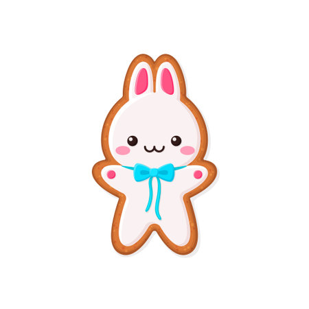 Rabbit shaped gingerbread cookie. Flat vector illustrationのイラスト素材