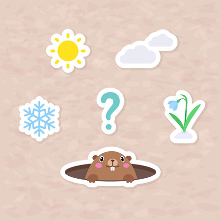 Cute cartoon marmot sticker pack. Printable vector illustrationのイラスト素材