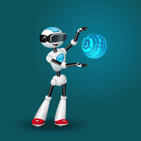 Robot with VR headset and abstract spherical HUDのイラスト素材