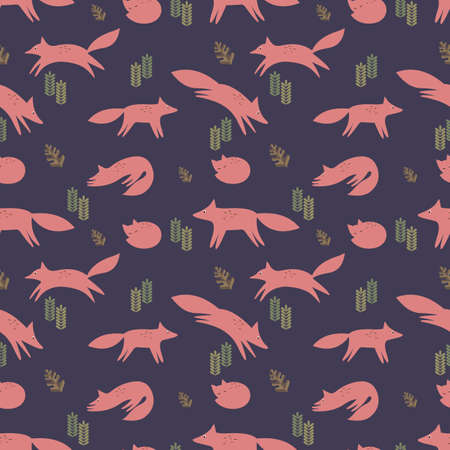 Autumn forest. Seamless background with the foxes for design
