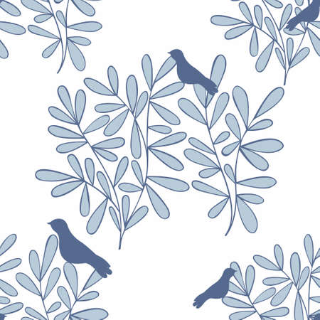 Vector seamless background with branches and birds. Pattern for designのイラスト素材