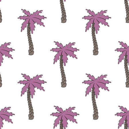 Stylized pink palm trees in cartoon style. Seamless background