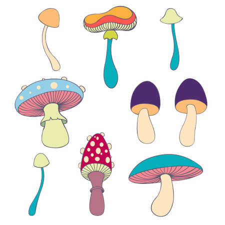 Stylized mushrooms in cartoon style. Vector collection for your designのイラスト素材
