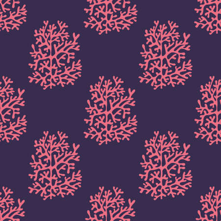Sea corals on a purple background. Seamless vector patternのイラスト素材