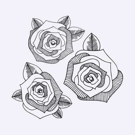 Roses. Hand drawing. Vector set for design and decoration of surfaces, greeting cards, textiles and wallpaperのイラスト素材