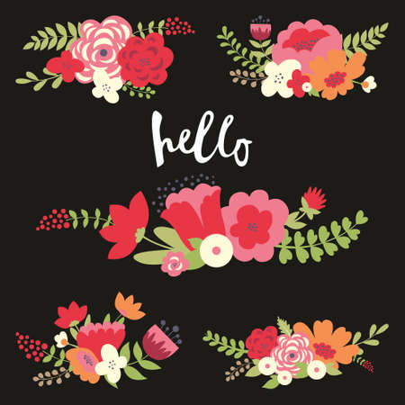Colorful floral illustration. Vector set for design of postcards, textile and web design, surface and wallpaper designのイラスト素材