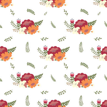 Flower compositions. Vector seamless pattern for design and decoration of wallpaper, home textile, upholstery of furniture and other surfacesのイラスト素材
