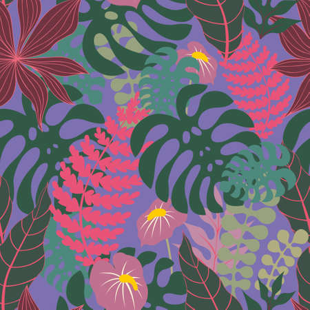 Tropical branches and leaves. Vector seamless pattern for design and decoration of fabric, home textile, wallpaper, accessories, covers and packagesのイラスト素材
