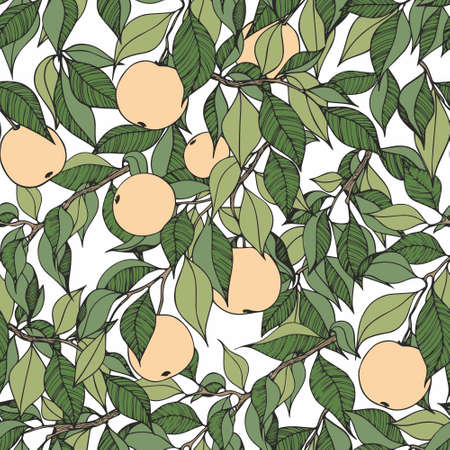 Apple tree. Hand drawing with apple tree branches. Seamless decorative pattern for the design of...