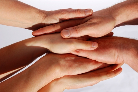 many hands symbolizing teamworkの写真素材