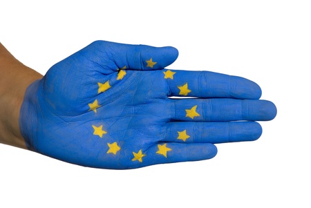 european flag on a hand, on whiteの写真素材