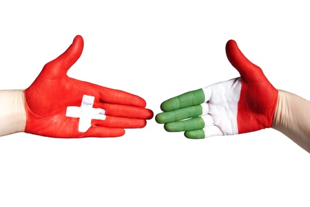 a handshake between italy and switzerland, isolatedの写真素材