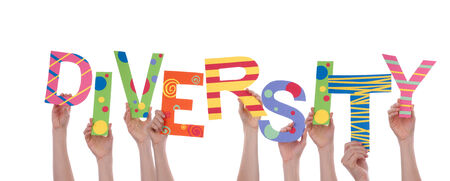 Many Hands Holding the Colorful Word Diversity, Isolatedの写真素材