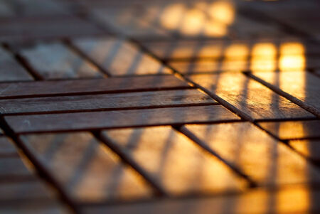 Sunshine on Wooden Planks, Sunny Background with Copyspaceの写真素材