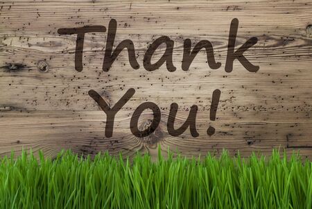 Aged Wooden Background, Gras, Text Thank Youの写真素材