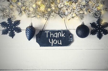Black Christmas Plate, Fairy Light, Text Thank Youの写真素材
