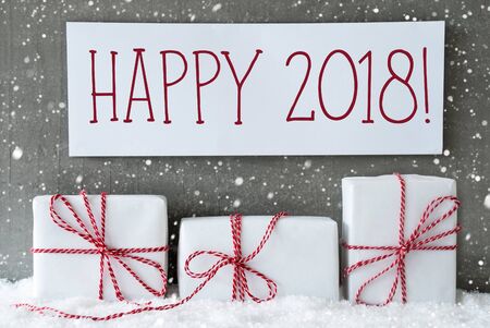 White Gift With Snowflakes, Text Happy 2018の写真素材