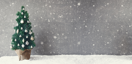 Vintage Fir Tree Banner, Snowflakes, Christmas Ball Ornament, Copy Spaceの写真素材