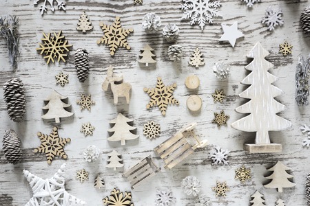 Flat Lay With Rustic White Christmas Decorationの写真素材