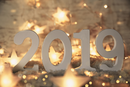 Shiny Fairy Lights, Stars, 2019 For Happy New Yearの写真素材
