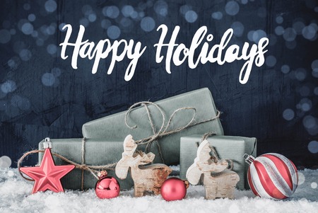 Christmas Decoration, Calligraphy Happy Holidays, Bokeh Effectの写真素材