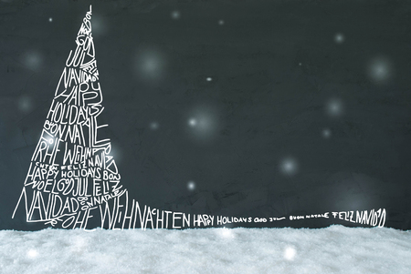 Line Sketch Of Christmas Tree, Calligraphy Merry Christmas, Snowflakesの写真素材