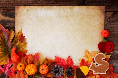 Old Paper With Copy Space, Colorful Autumn Decorationの写真素材