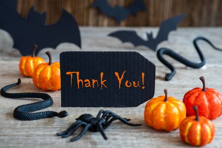 Black Label, Text Thank You, Scary Halloween Decorationの写真素材