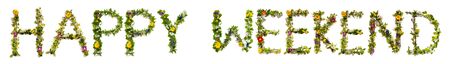 Flower And Blossom Letter Building Word Happy Weekendの写真素材