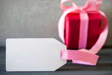 Pink Christmas Gift, Label With Copy Spaceの写真素材