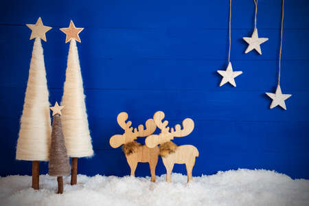 Christmas Tree, Moose, Snow, Stars, Copy Spaceの写真素材