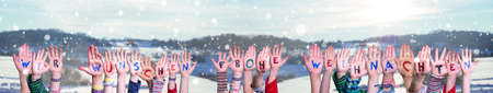 Hands, Frohe Weihnachten Means Wish You A Merry Christmas, Winter Backgroundの写真素材