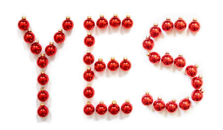 Red Christmas Ball Ornament Building Word Yes