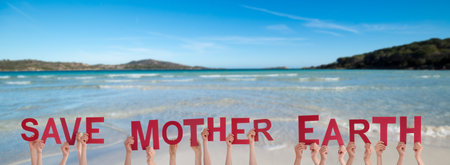 People Hands Building Word Save Mother Earth, Ocean And Seaの写真素材