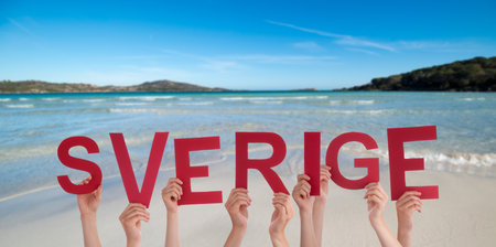 People Hands Building Word Sverige Means Sweden, Ocean And Seaの写真素材